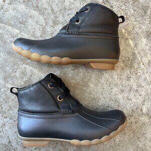 Sperry Top-Sider Saltwater Black Leather Duck Boots Gum Sole Women's 9